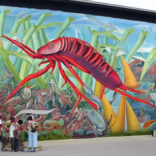 Image similar to mural of a crustacean revolution in the style of diego rivera