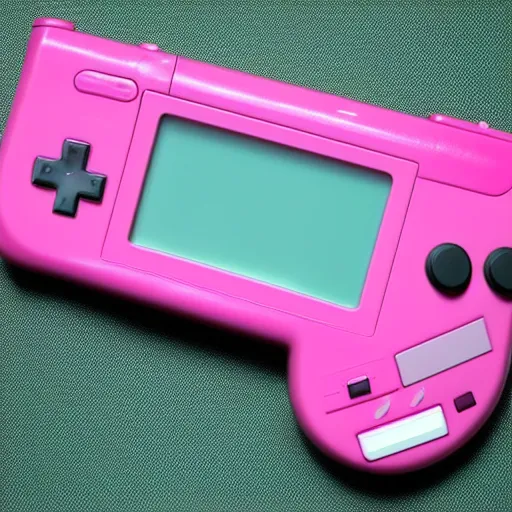 Image similar to a nintendo gameboy color made of pink bubblegum