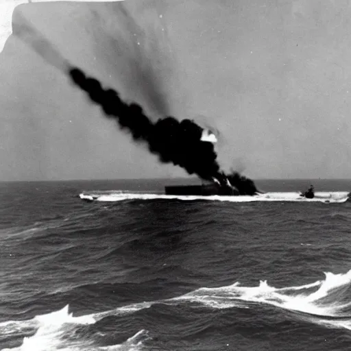 Image similar to view from a batteship firing a broadside, kamikaze planes diving, world war ii, high resolution photo