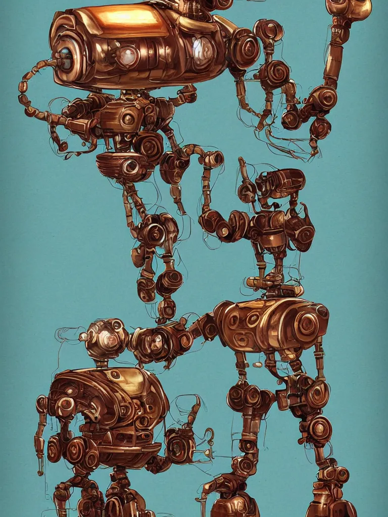 Image similar to full-length portrait of a singular old mechanical robot offering a cup of steaming coffee, by Simon Stalenhaag, sharp focus, fresh colors, deviantart, conceptart