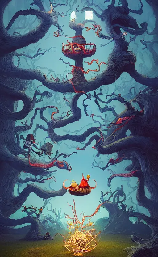 Image similar to the third first image on the scattered absurdity server, dr seuss, and dr strange, very pretty, photorealistic, portal hopping and time warping with reckless abandon, by Greg rutkowski, Jacek Yerka, Dan Mumford