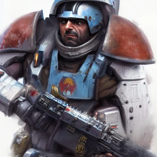 Image similar to oscar isaac as a 4 0 k marine by mandy jurgens, artstation