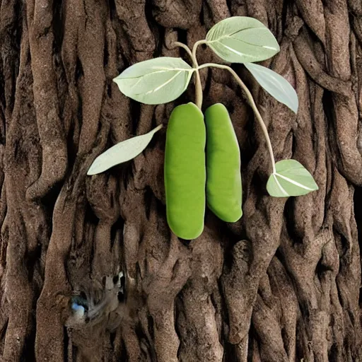 Image similar to bean pod with small human babies inside, growing in a tree, real picture