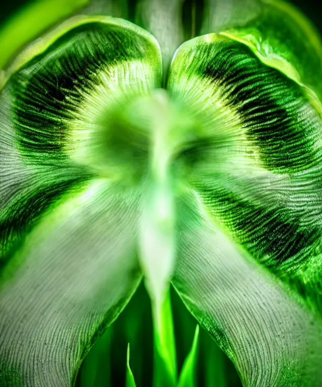 Image similar to close up of a green iris, electrical sparks, macro lens, 7 0 mm, highly detailed