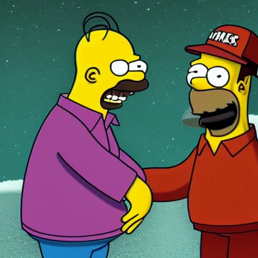 Prompt: ice cube and homer simpson talking