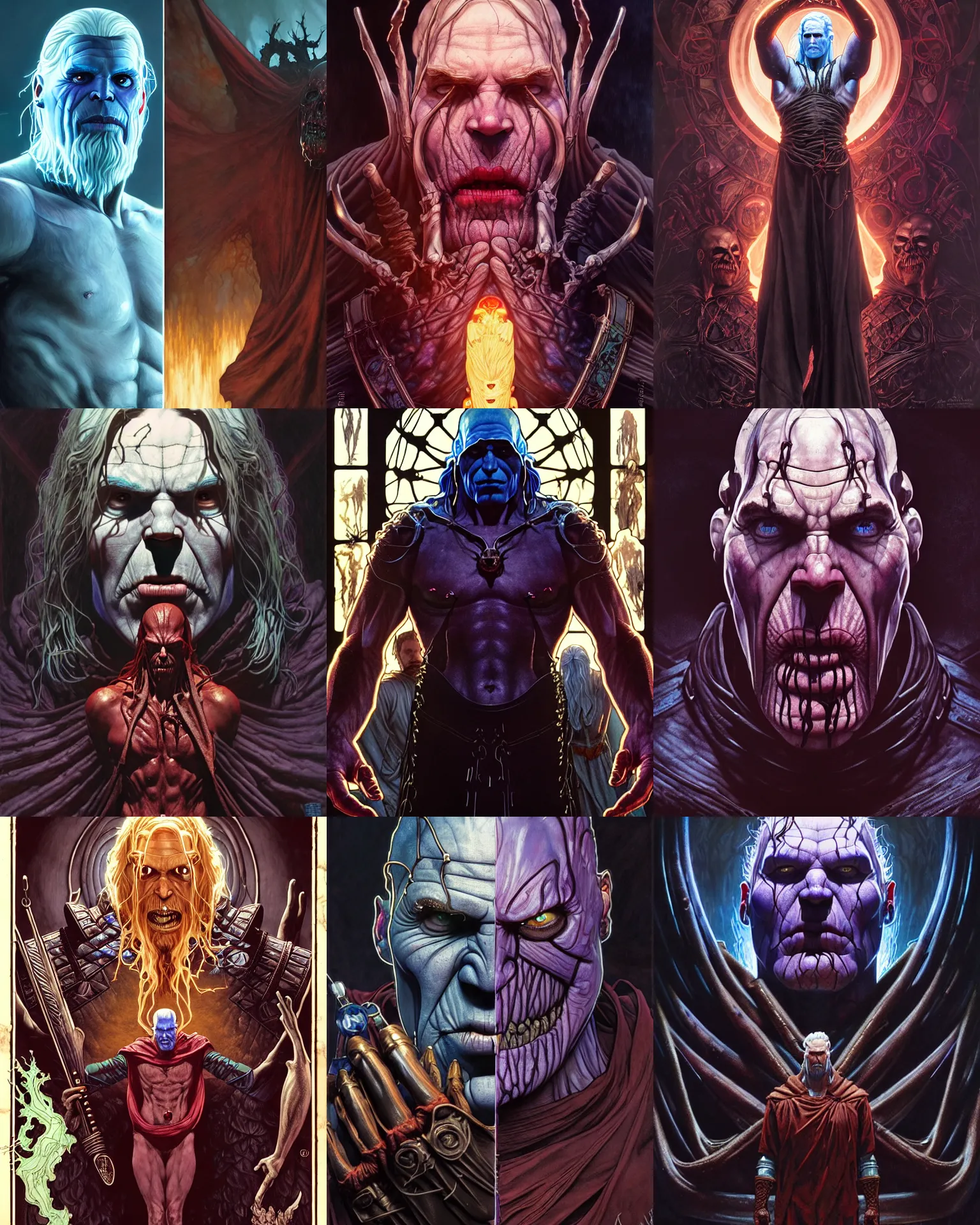 Prompt: the platonic ideal of the witcher of cletus kasady ultimate carnage thanos dementor doctor manhattan chtulu nazgul, detailed, intricate, hyperrealism, intense, scary, decay, dmt, art by brock hofer and artgerm and greg rutkowski and alphonse mucha