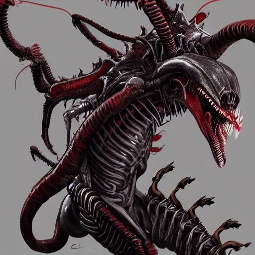 Image similar to xenomorph combined with tyranid ripper swarm, concept art