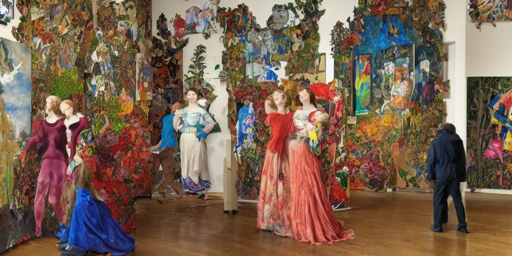 Prompt: an modern art gallery with pictures in the style of eleanor fortescue