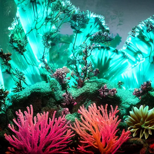 Image similar to bioluminiscence, award winning black and cyanphotography