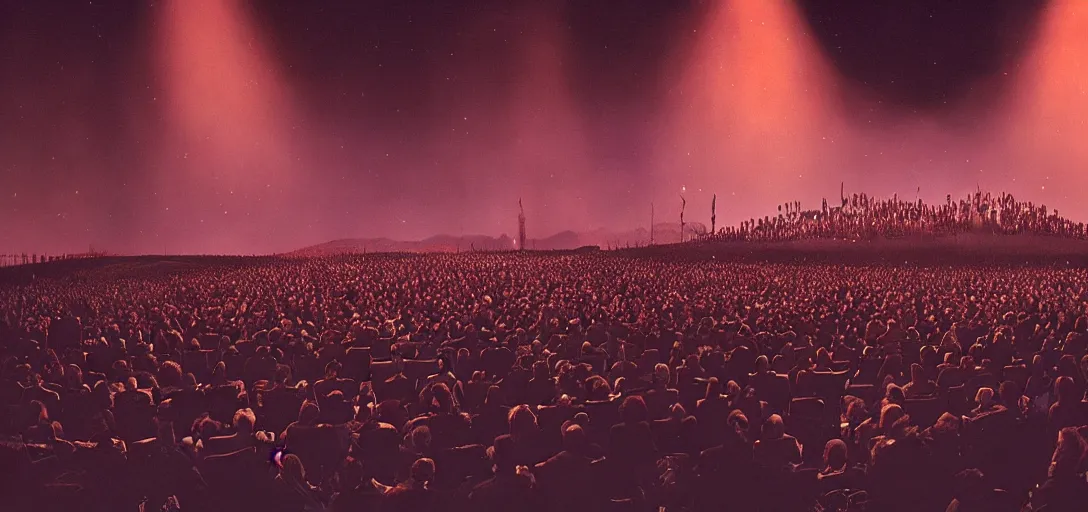 Image similar to a very high resolution image from a new movie. a beautiful concert during the night. photorealistic, photography, directed by stanley kubrick