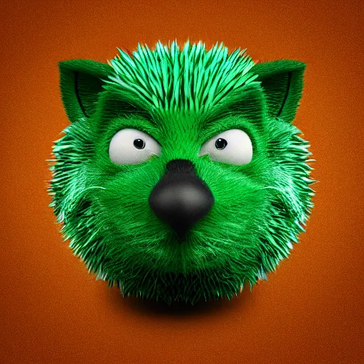 Image similar to behance hd, 3 d head of green hedgehog, cgsociety, symmetrical logo