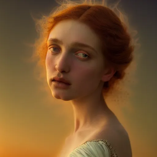 Image similar to photographic portrait of a stunningly beautiful renaissance art nouveau female in soft dreamy light at sunset, contemporary fashion shoot, by edward robert hughes, annie leibovitz and steve mccurry, david lazar, jimmy nelsson, breathtaking, 8 k resolution, extremely detailed, beautiful, establishing shot, artistic, hyperrealistic, beautiful face, octane render