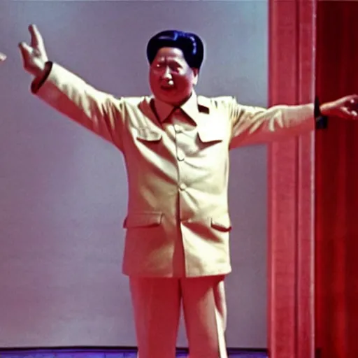 Image similar to A still of Mao Zedong wearing a disco suit in Saturday Night Fever