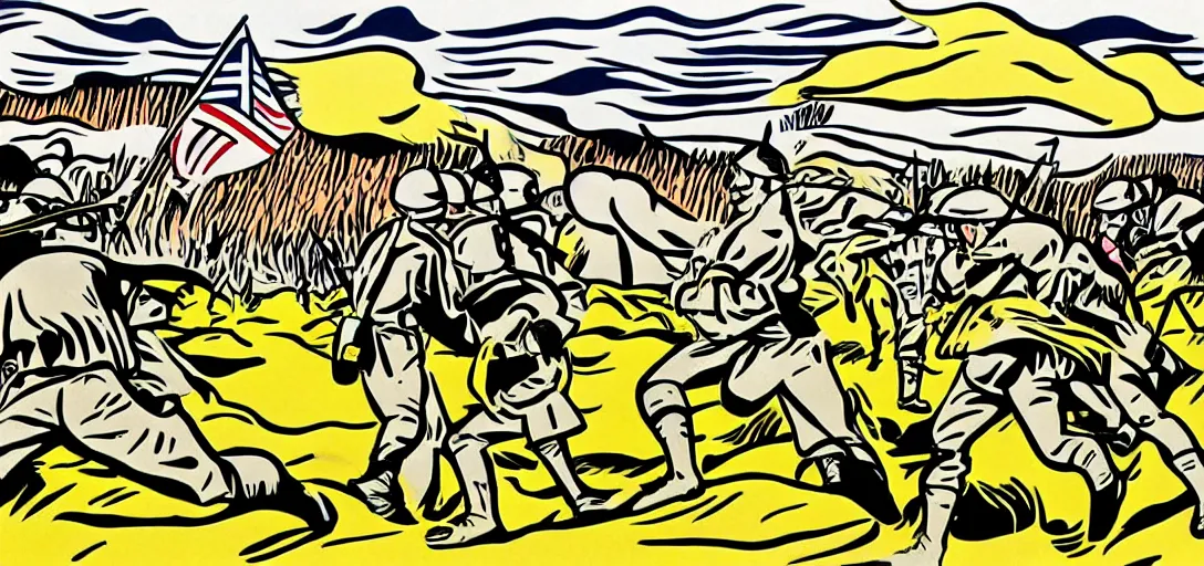 Prompt: the battle of the somme in the style of Roy Lichtenstein