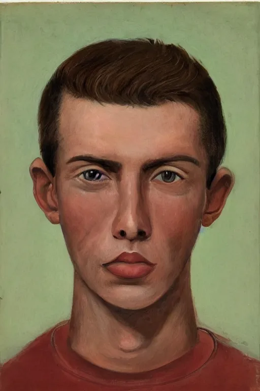 Image similar to Portrait of a Brown hair young male with an anguished face. Round green eyes, set handsomely within their sockets, watch delightfully over the country they\'ve defended for so long. A gunshot left a mark stretching from the bottom of the left cheekbone, first running towards his fairly big lips and ending under his left eye leaving a painful burden of his reckless luck. A true pioneer among goblins. He stands seductively among others, despite his light frame painted by Wayne Barlowe, Greg Rutkowski, zdislav beksinski, Francis Bacon, trending on artstation, artstationHD, artstationHQ, 4k, 8k