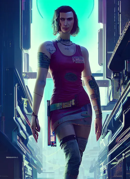 Prompt: portrait of Lesley Nilsen as a character in arabian Cyberpunk 2077, looking at camera, intricate, dystopian, sci-fi, extremely detailed, digital painting, artstation, concept art, smooth, sharp focus, illustration, intimidating lighting, incredible art by artgerm and greg rutkowski and alphonse mucha and simon stalenhag