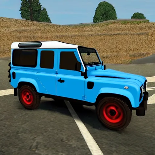 Image similar to “Blue Land Rover Defender. In the style of GTA 5.”