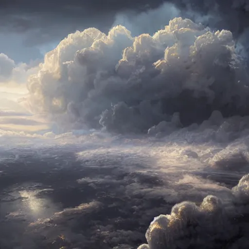Prompt: world covered with enormous clouds, slightly visible ice covered world, matte painting, concept art, illustration highly detailed artwork cinematic hyper realistic