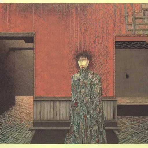 Prompt: realistic detailed image of an old cinema. Beksinski painting, part by Adrian Ghenie and Gerhard Richter. art by Takato Yamamoto. masterpiece