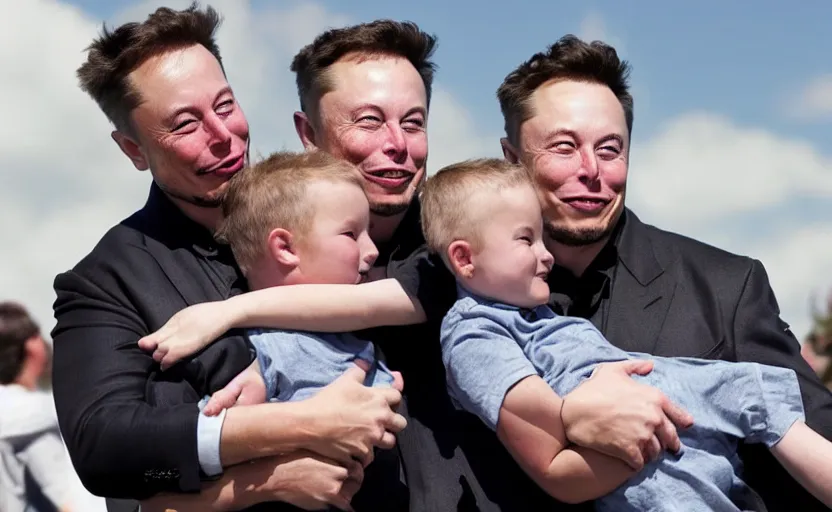 Prompt: Elon musk hugging his children