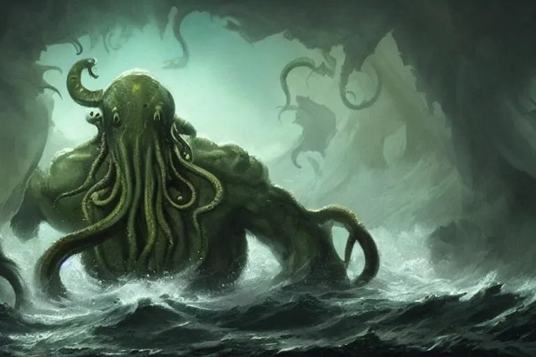 Image similar to cthulhu rising from the sea, digital art, magic the gathering, mtg, by greg rutkowski, trending on artstation