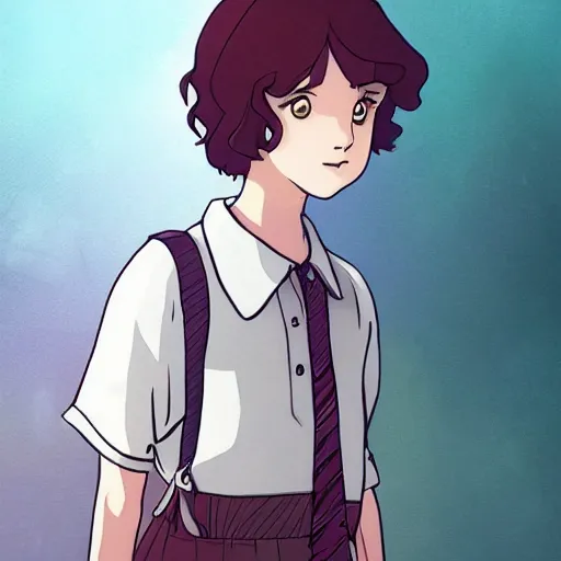 Prompt: Eleven from Stranger things by Makoto Shinkai , character,anime,scene!!!