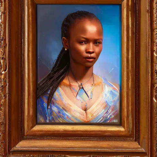 Prompt: portrait of an south african woman ( 3 5 ) from south africa in 2 0 2 1, an oil painting by ross tran and thomas kincade