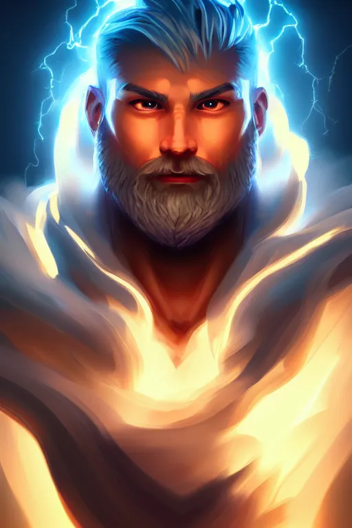 Prompt: the god zeus, lightning, portrait, sharp focus, digital art, concept art, dynamic lighting, epic composition, subsurface scattering, trending on artstation, by emylie boivin 1. 0, rossdraws 2. 0