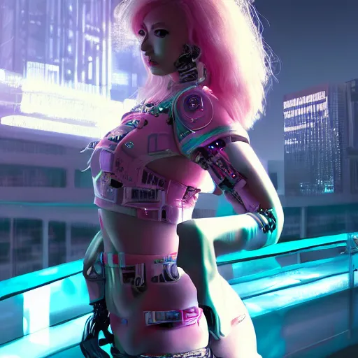 Image similar to realistic portrait 3 d render of a cybernetic enhanced yasuho hiros as a cyberpunk, featured on cgsociety, matte painting, in focus