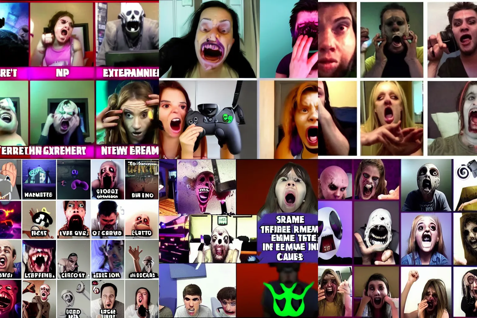 Prompt: Twitch streamers reacting to horror games, internet, screenshot, thumbnail