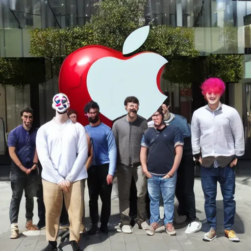 Prompt: the clowns that work at apple rejecting app submissions with glee