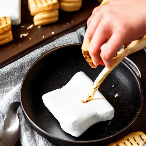 Prompt: toasting marshmallow on a fork with a lighter