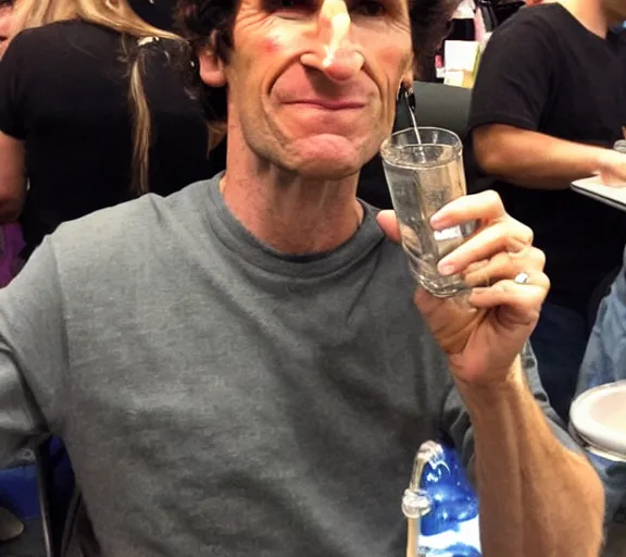 Prompt: Todd Howard drinking skooma in a My Little Pony convention