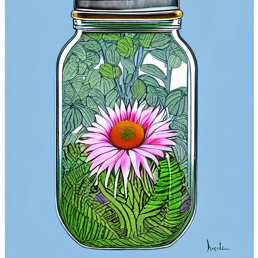 Image similar to a jar with a variety of beautiful plants inside, digital art, awards winning