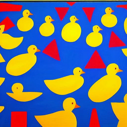 Image similar to rubber duck painting in the style of sol lewitt, concentric circles, geometric, evenly spaced, minimalist, very colorful