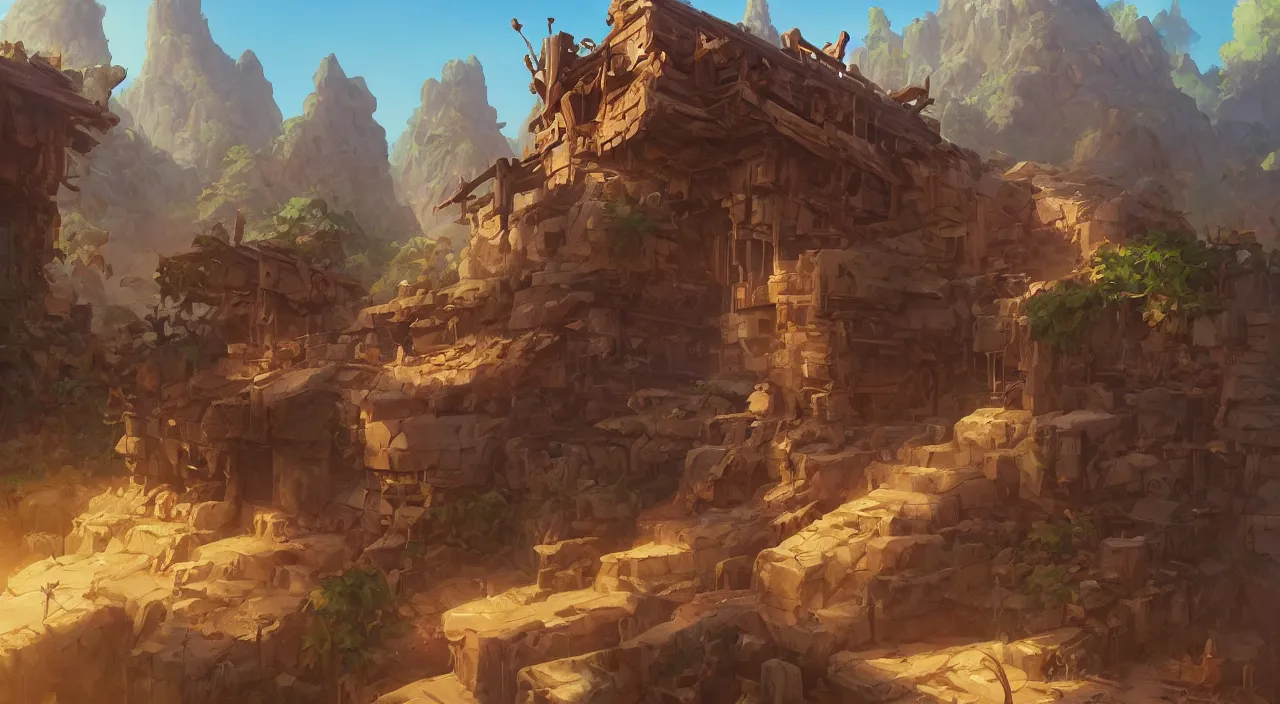 Image similar to wood wall fortress arabian marketplace fabric greeble block jungle dirt ground global illumination ray tracing hdr official fanart behance hd artstation by jesper ejsing, by rhads, makoto shinkai and lois van baarle, ilya kuvshinov, rossdraws