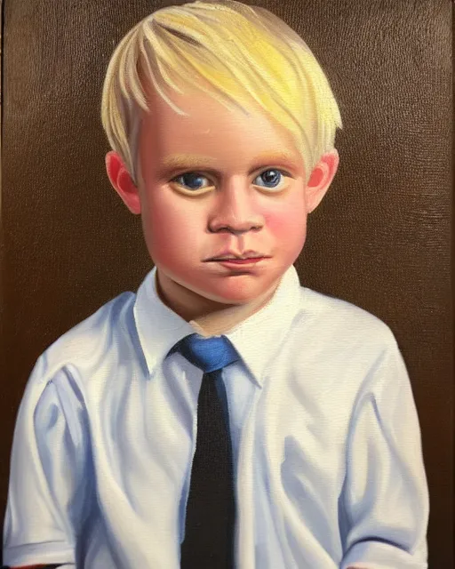 Prompt: little awkward cute blond man who is awkward and is also awkward, very detailed oil painting, oil on canvas