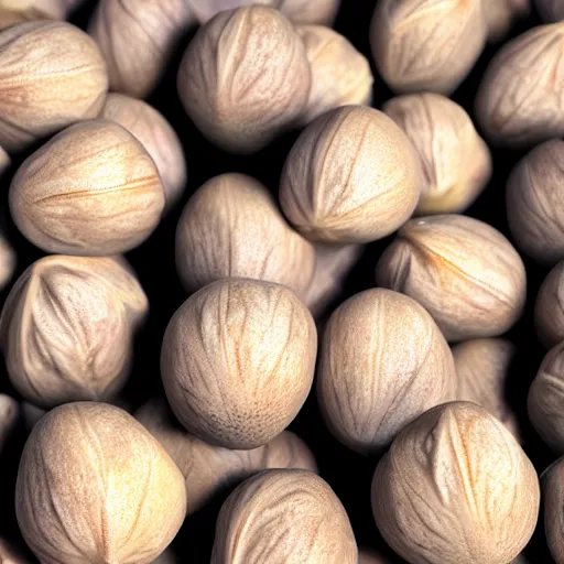 Prompt: 3 d render of 2 walnuts with eyes staring at someone sitting down