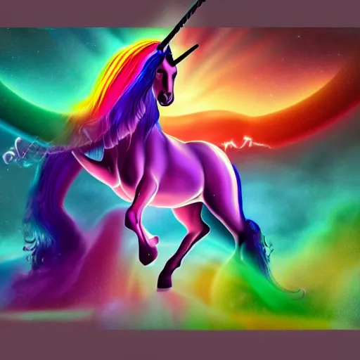 Prompt: apocalíptic unicorn, rainbow, 4k