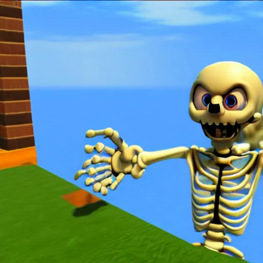 Image similar to A skeleton in the game Super Mario 64, unreal engine