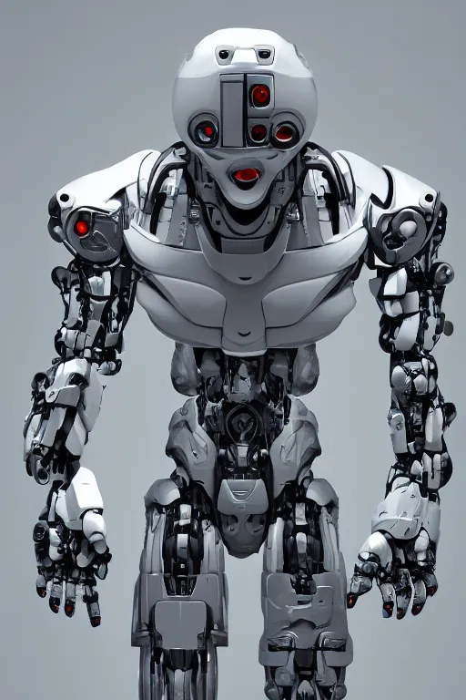 Prompt: Robot cyborg, white background, trending on artstation