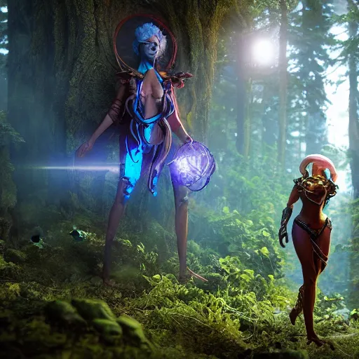 Image similar to golden ratio female earth mage, high quality character design, action pose : : spotlight, magicpunk, biopunk, forestpunk, forest, mushrooms, high detail, 8 k, oled, shadows, reflections, digital art, official art, octane render, dynamic camera angle, unreal engine, dollpunk