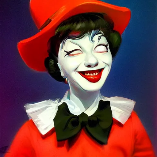 Image similar to a smiling mime, portrait, digital art, trending on artstation, vintage, retrofuturism, art by marc davis, marc davis artwork, poster