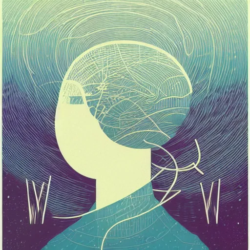 Image similar to a wandering mind, logo without text, simple white background victo ngai, kilian eng