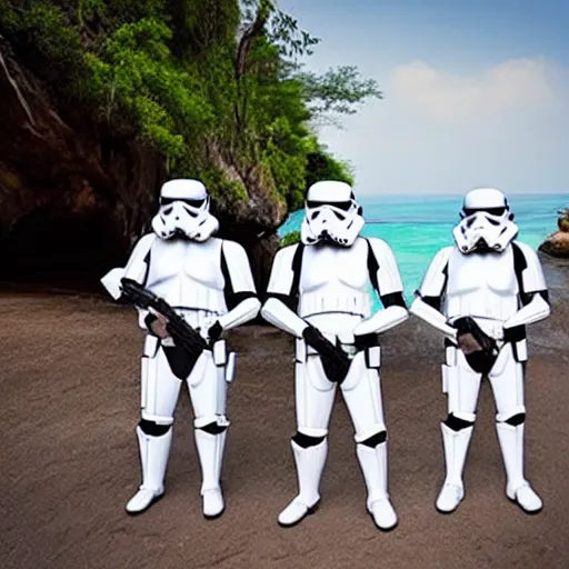 Prompt: storm troopers vacationing in thailand, photoreal