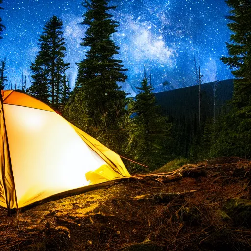 Image similar to campire in the woods at night in the canadian rockys, 4k, high detail, high-resolution photograph, professional photography, ultra-detail