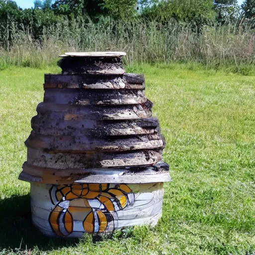 Image similar to a beehive that has been painted on by children