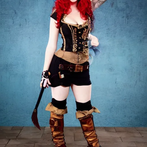 Image similar to full body photo steampunk female pirate