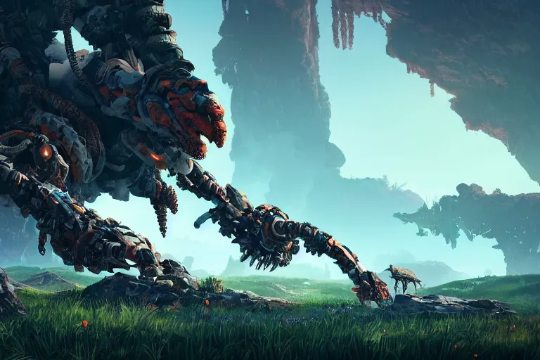 Image similar to tremortusk machine mecanical creature robot of horizon forbidden west horizon zero dawn bioluminiscence global illumination ray tracing hdr fanart arstation by ian pesty and alena aenami artworks in 4 k