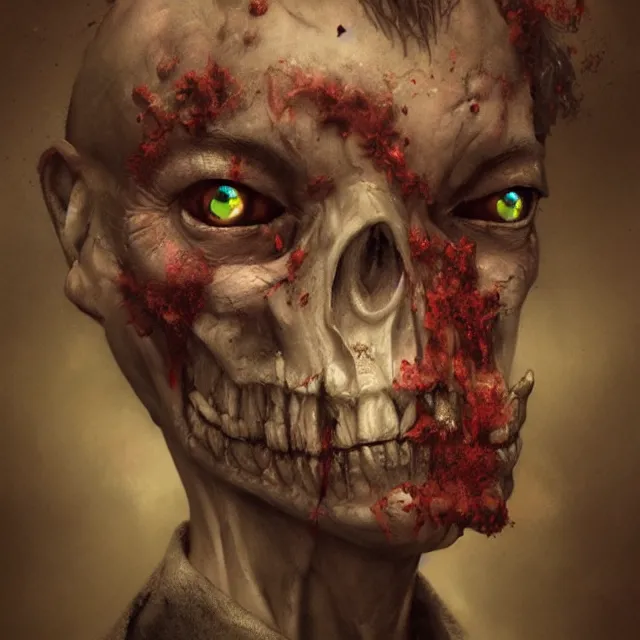 Image similar to hyper realistic portrait ghoul zombie cinematic, greg rutkowski, james gurney, mignola, craig mullins, brom redshift, vray, octane